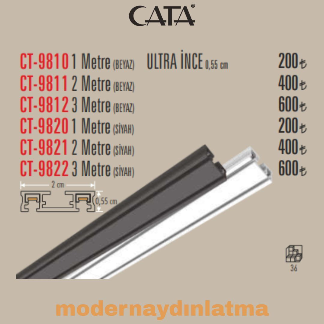 Cata CT-9820 1 Metre Siyah Ultra İnce Magnet Spot Rayı