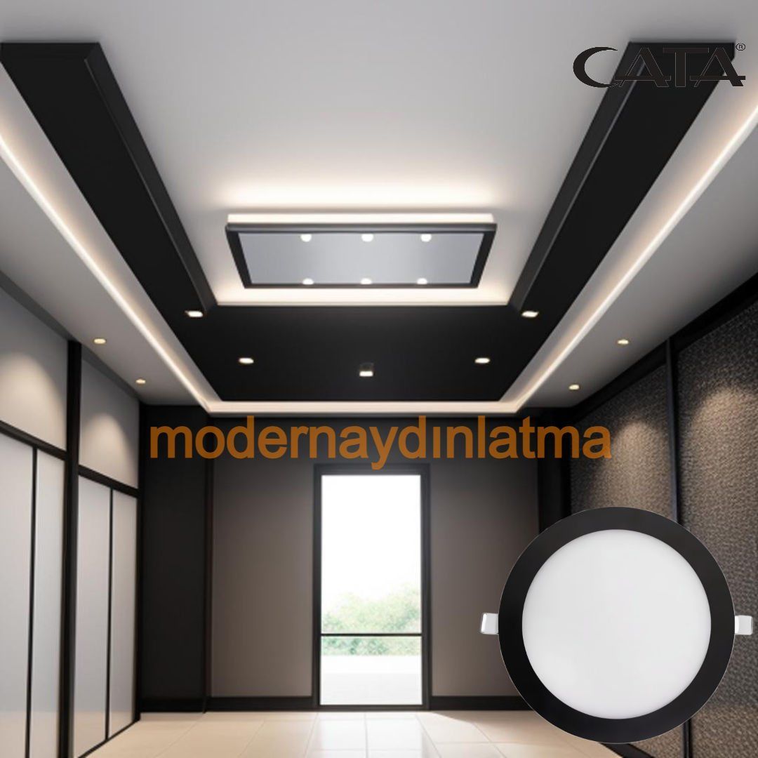 Cata CT-5129 18W Siyah Kasa Slim Led Panel Spot Beyaz Işık