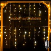 Lebis 2,5 Metre 152 Ledli Flaşlı Saçak Yılbaşı Işıklandırma Şeffaf Kablolu IP65 Dış Mekan