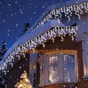 Lebis 2 Metre 144 Ledli Saçak Flaşlı Yılbaşı Işıklandırma Beyaz Kablolu IP65 Dış Mekan