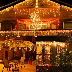 Lebis 2 Metre 144 Ledli Flaşlı Saçak Yılbaşı Işıklandırma Siyah Kablolu IP65 Dış Mekan