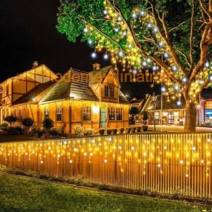 Lebis 2 Metre 144 Ledli Saçak Yılbaşı Işıklandırma Şeffaf Kablolu IP65 Dış Mekan