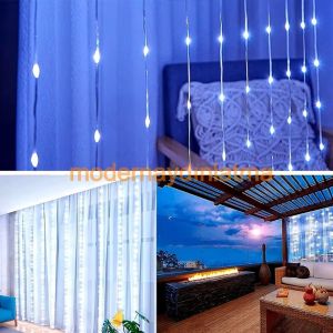 Lebis 3x1 Mt 120 Ledli Flaşlı Perde Led Yılbaşı Işıklandırma Şeffaf Kablolu IP44