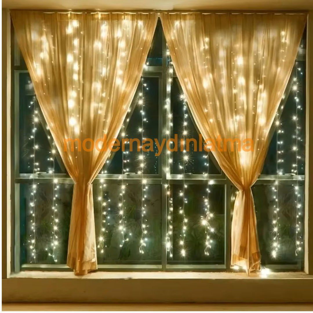 Lebis 3x3 Mt 240 Ledli Animasyonlu Perde Led Yılbaşı Işıklandırma Şeffaf Kablolu IP44