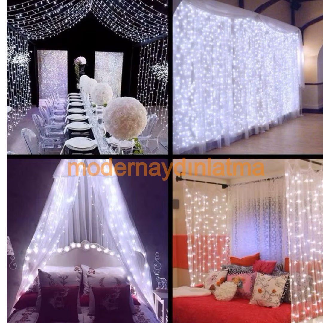 Lebis 2x2 Mt 400 Ledli Dış Mekan Perde Led Yılbaşı Işıklandırma Siyah Kablolu IP65