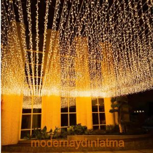 Lebis 2x5 Mt 1000 Ledli Flaşlı Dış Mekan Perde Led Yılbaşı Işıklandırma Beyaz Kablolu IP65