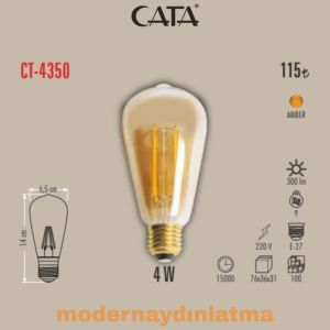 Cata CT-4350 4W E27 Duylu Rustik Led Ampül Amber Işık