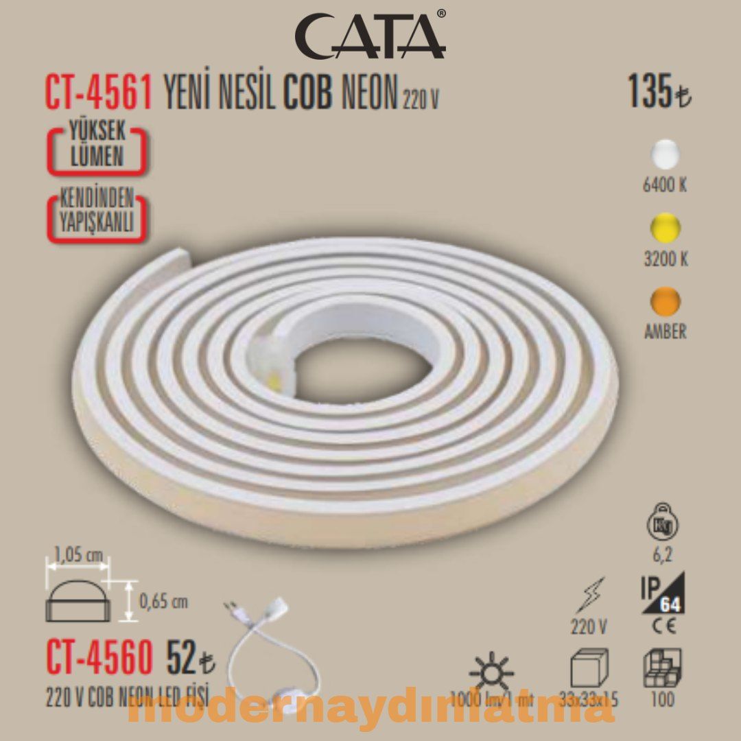 Cata CT-4561 220V Cob Neon Led Amber Işık