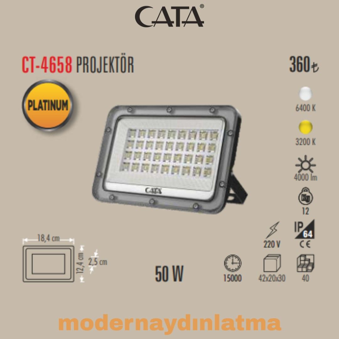 Cata CT-4658 50W Elektrikli Led Projektör Beyaz Işık