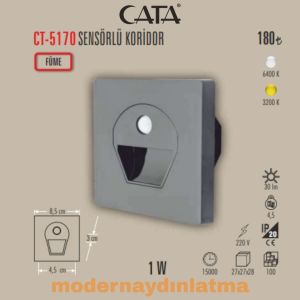 Cata CT-5170 Füme Kasa Sensörlü Koridor Spot Günışığı