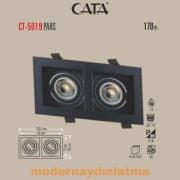 Cata CT-5019 Pars Siyah İkili Kare Dekoratif Spot