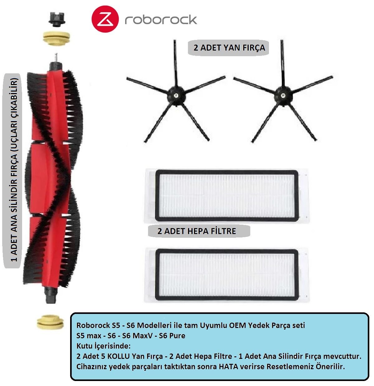 Roborock S5 Max - S6 Maxv Uyumlu Yedek Parçaları Filtre Fırça