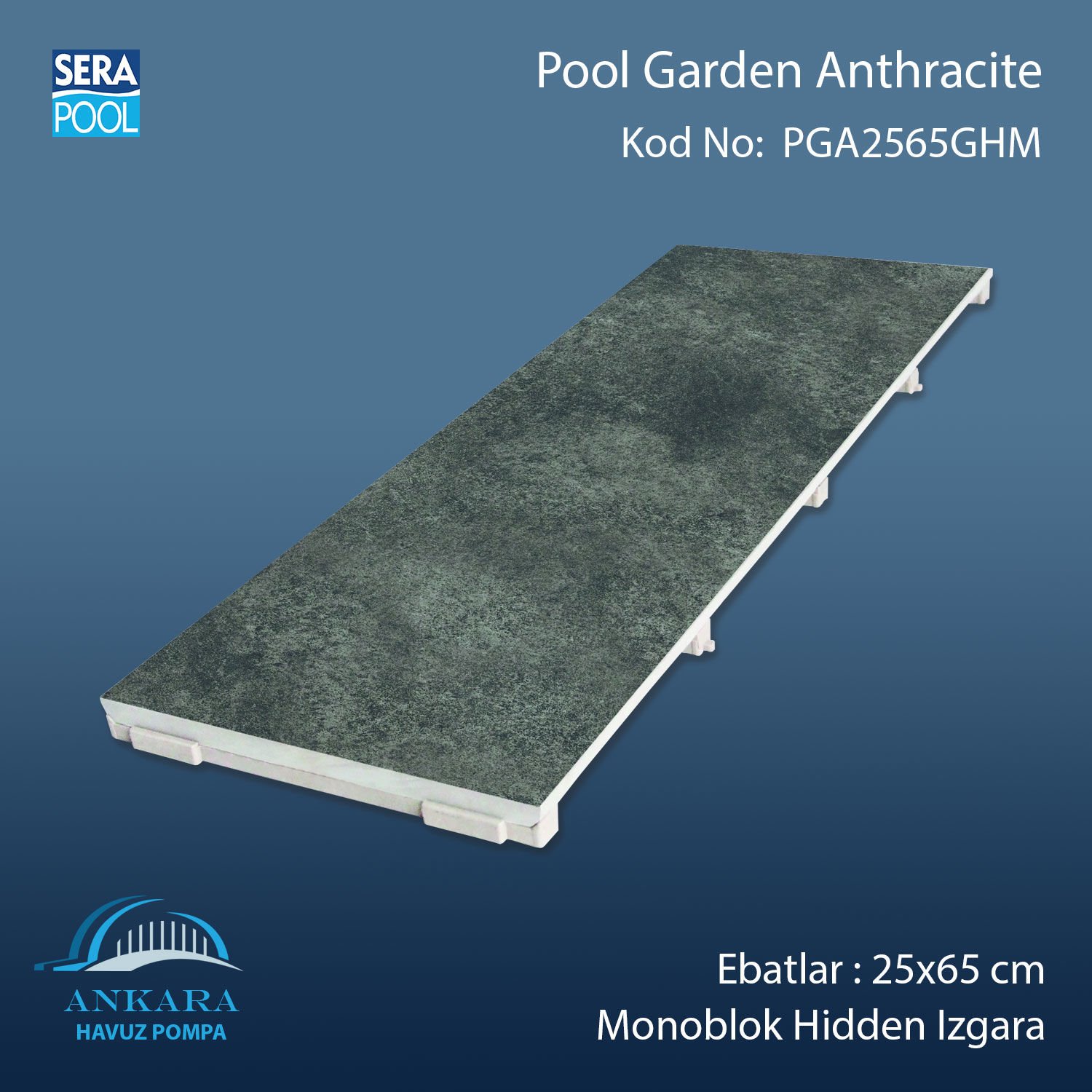 Pool Garden Anthracite 25x65 cm Monoblok Hidden Izgara