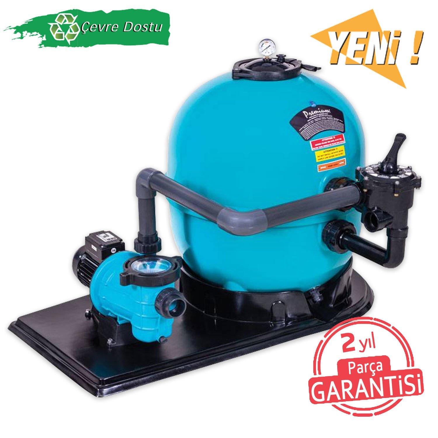Premium Filtrasyon Ünitesi Yandan - Ø 400 mm Plastik Kum Filtresiyle, Pompa 1/3 HP, Mono - Micro