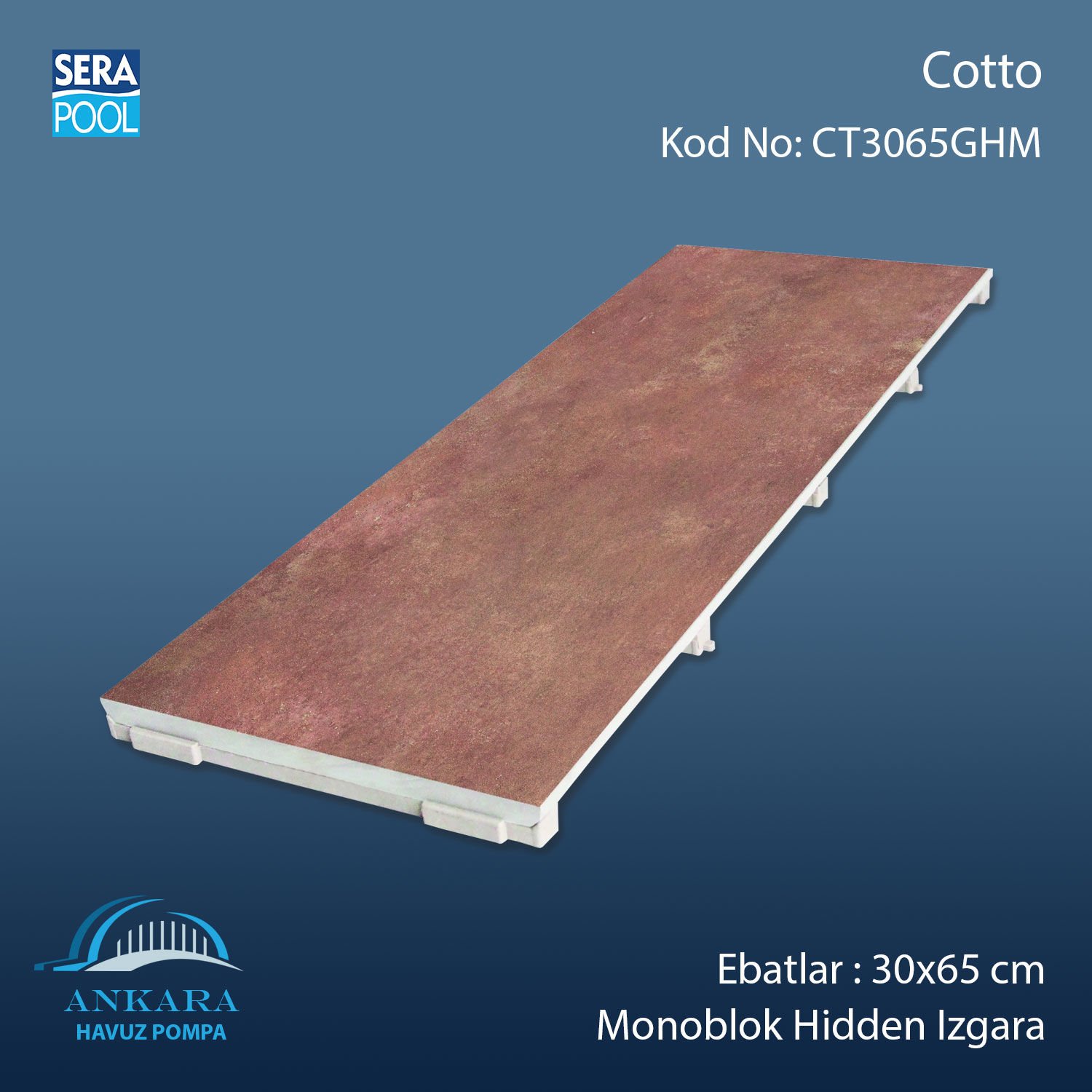 Cotto 30x65 cm Monoblok Hidden Izgara