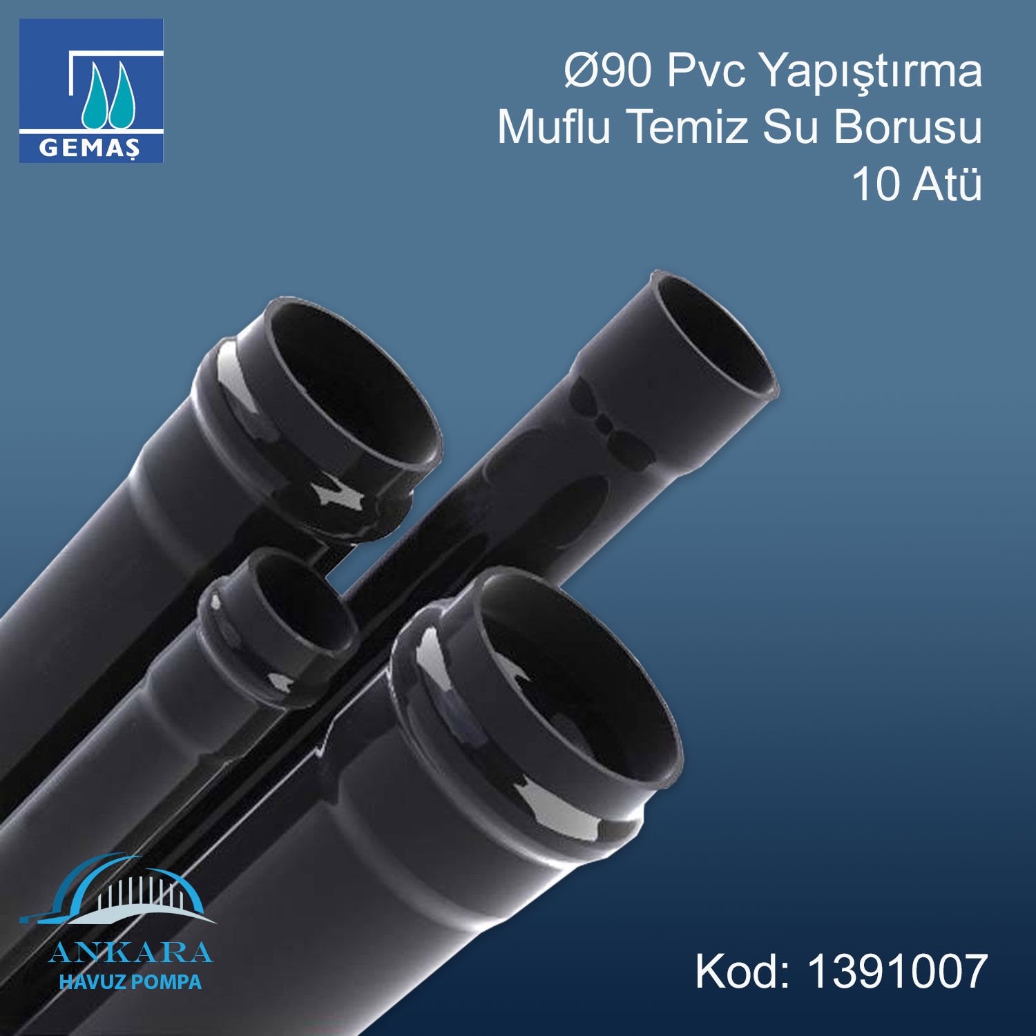 Ø90 PVC Yapıştırma Muflu Temiz Su Borusu 10 ATÜ