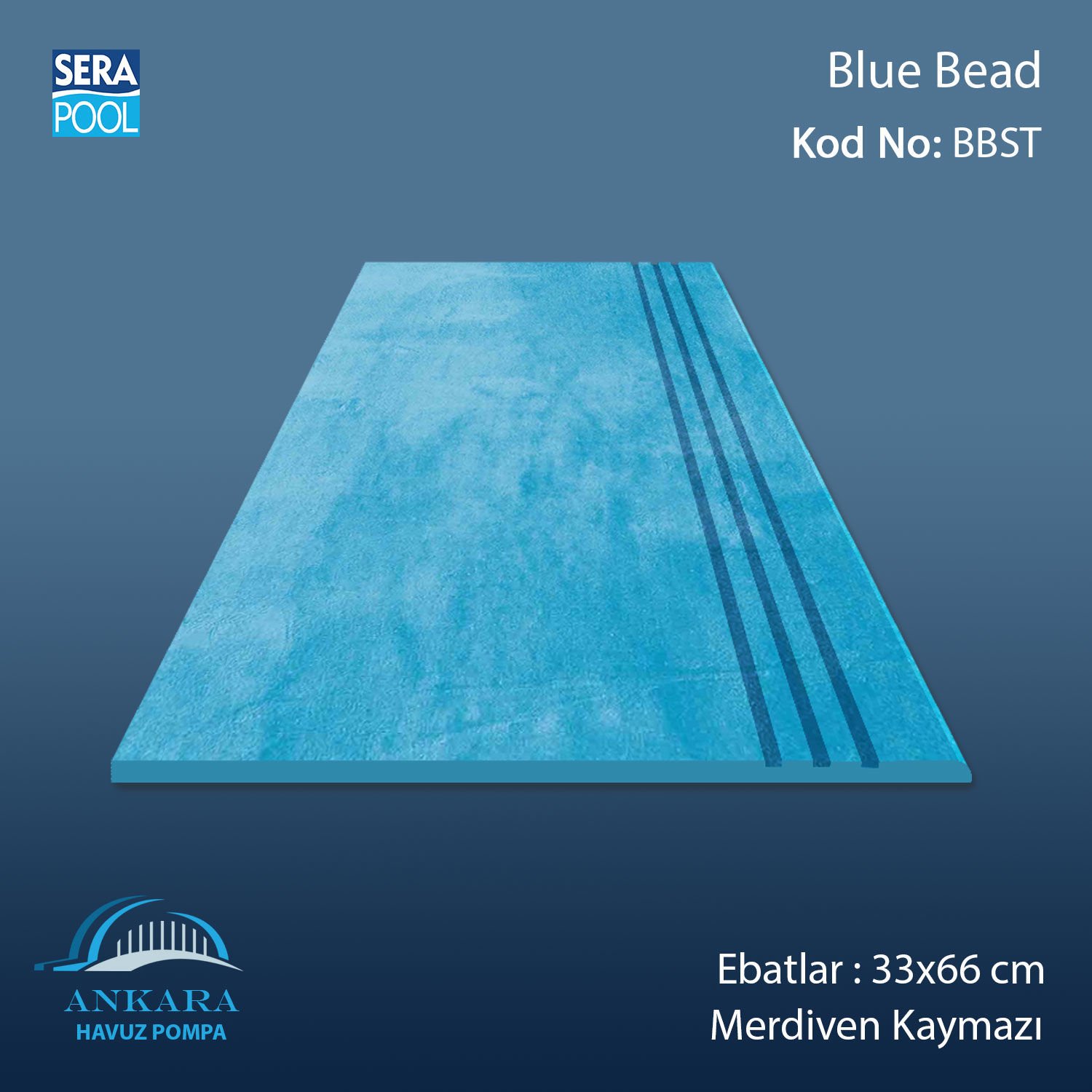 Blue Bead 33x66 cm Merdiven Kaymazı