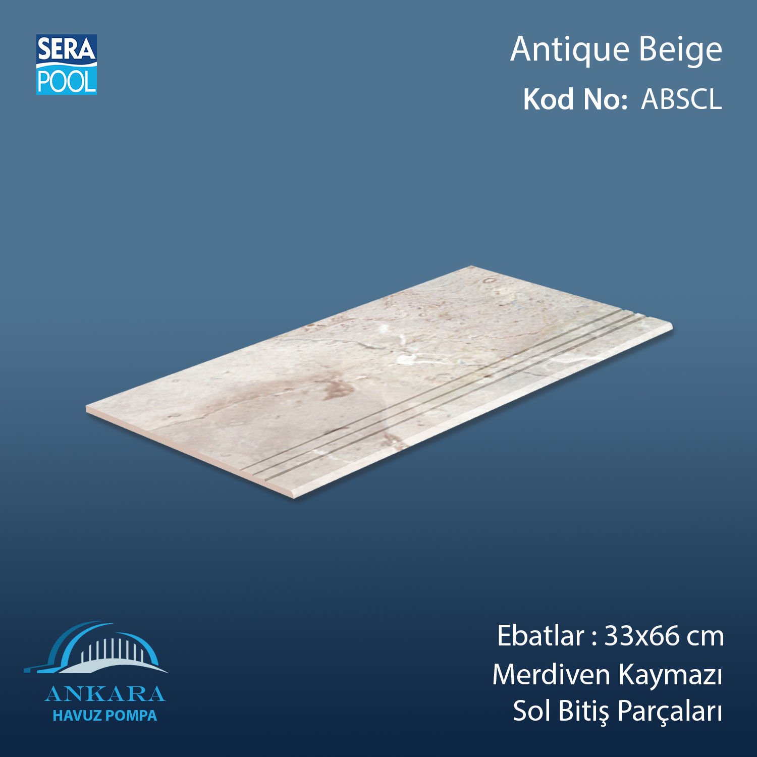 Antique Beige 33x66 cm Merdiven Kaymazı Sol Bitiş
