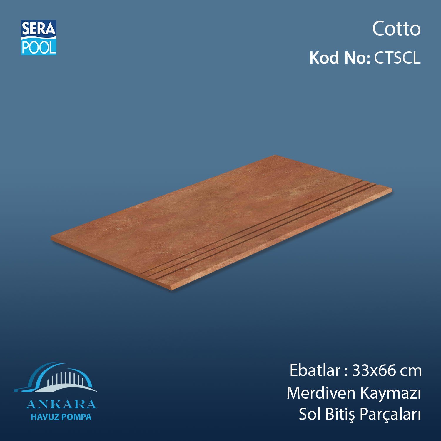 Cotto 33x66 cm Merdiven Kaymazı Sol Bitiş