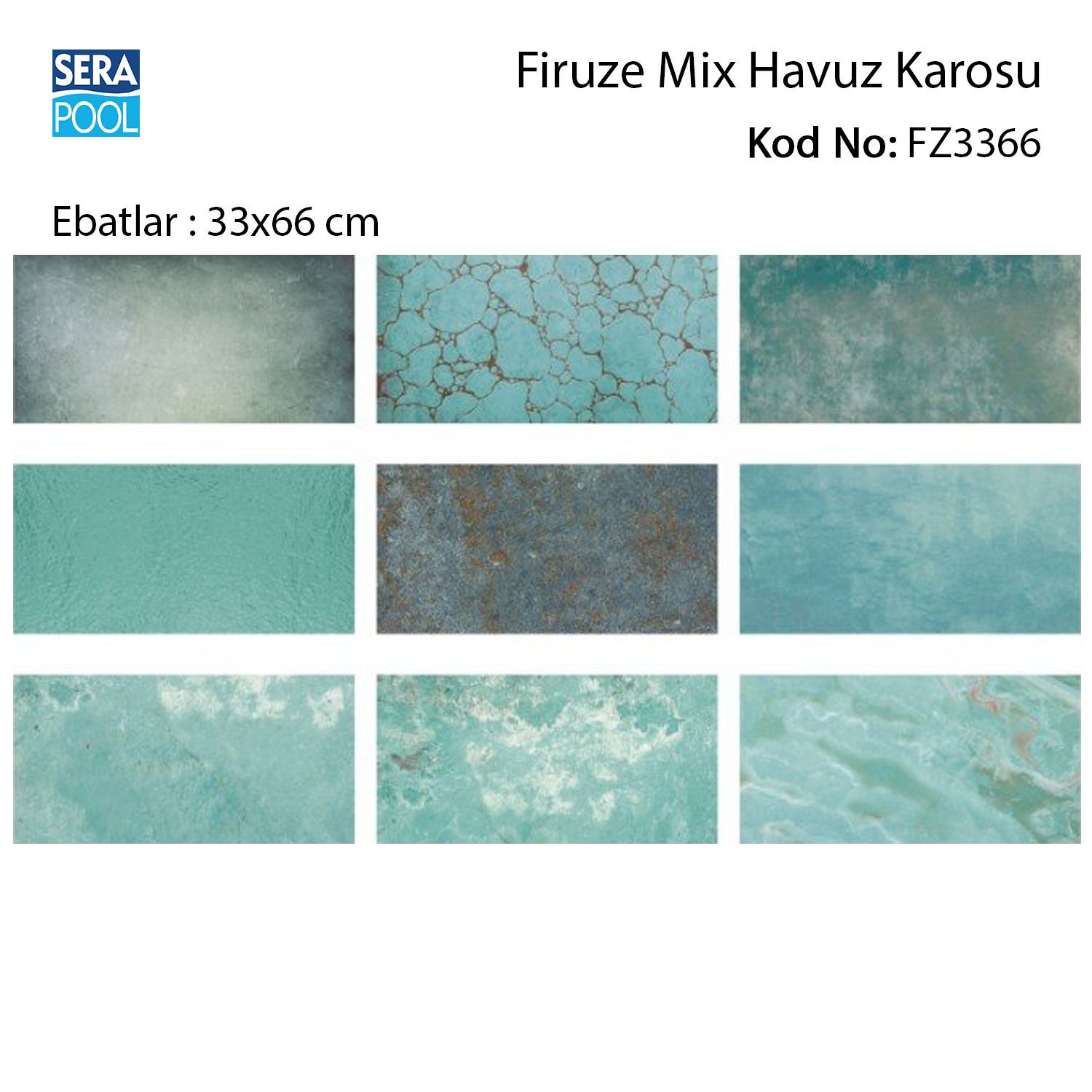 Firuze Mix (33x66 cm) Porselen Karo - m² 'si