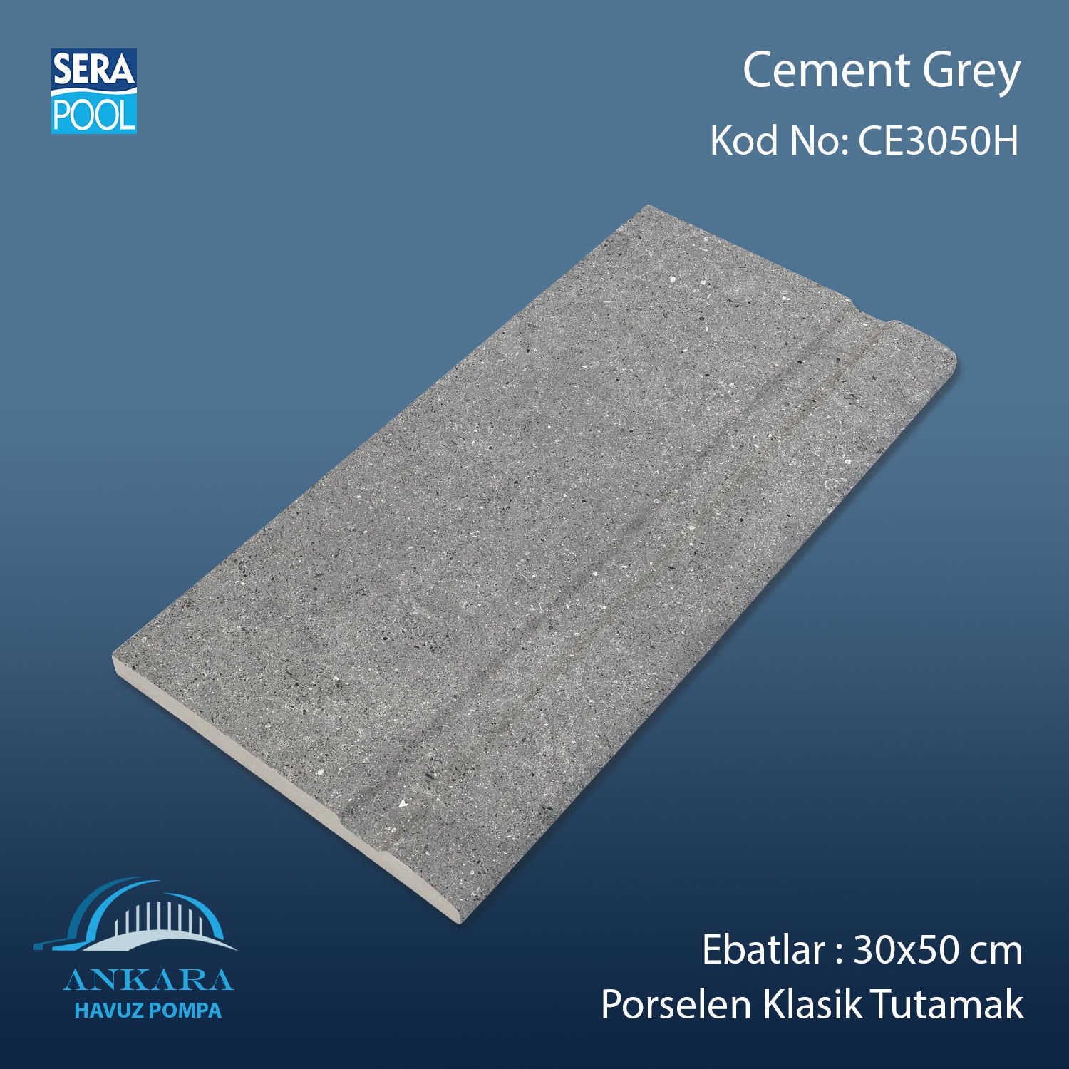 Cement Grey 30x50 cm Porselen Tutamak
