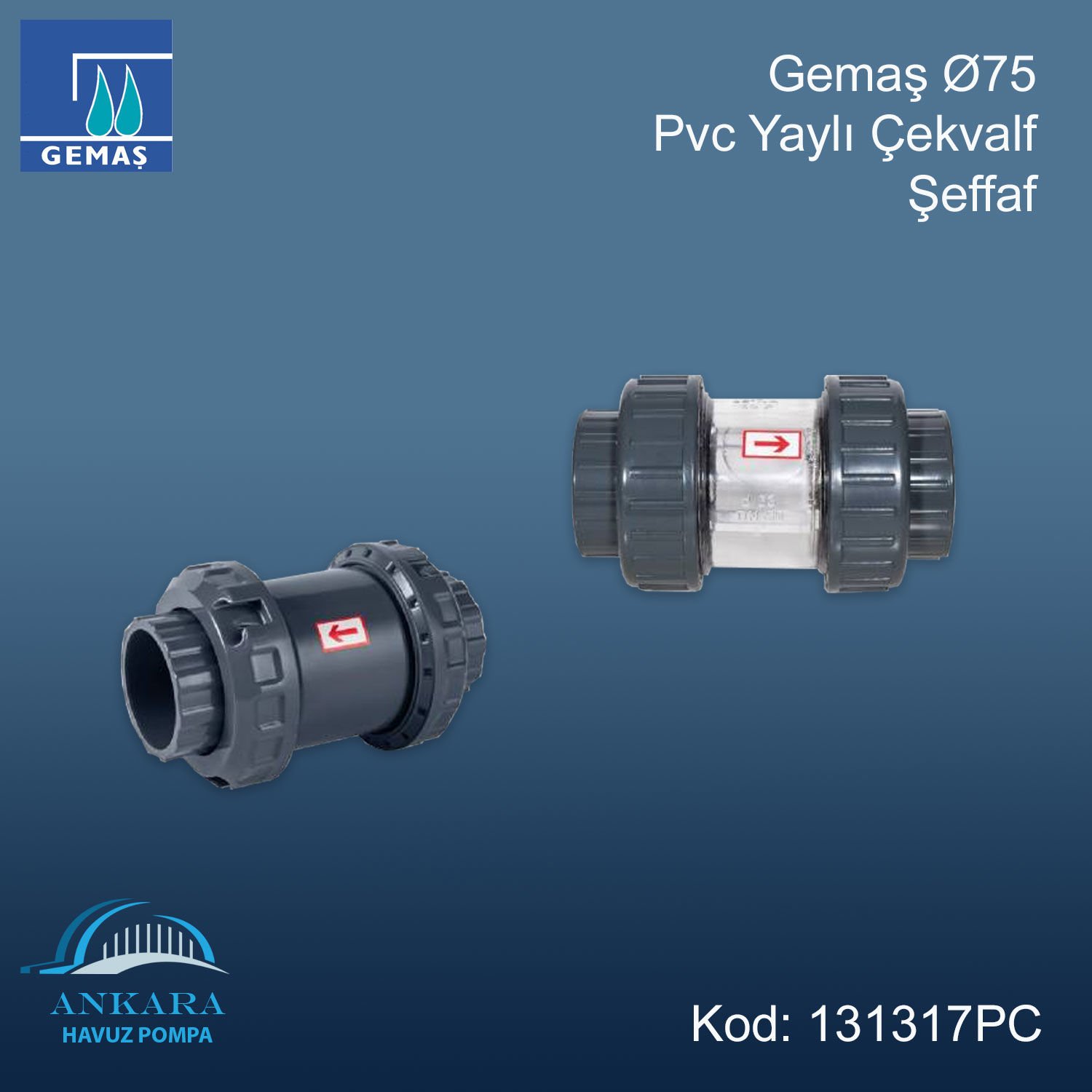 Gemaş Ø75 Pvc Yaylı Çekvalf - Şeffaf