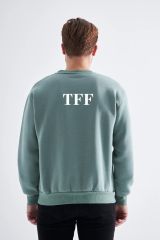 Sweatshirt, Su Yeşili Basic Kapüşonsuz, İçi Polarlı, Üç İplik TFF