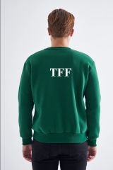 Sweatshirt, Yeşil Basic Kapüşonsuz, İçi Polarlı, Üç İplik TFF