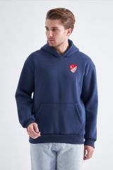 Sweatshirt, Lacivert Kapüşonlu, İçi Polarlı, Üç İplik TFF