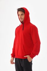 Sweatshirt, Kırmızı Basic Kapüşonlu, İçi Polarlı, İki İplik TFF