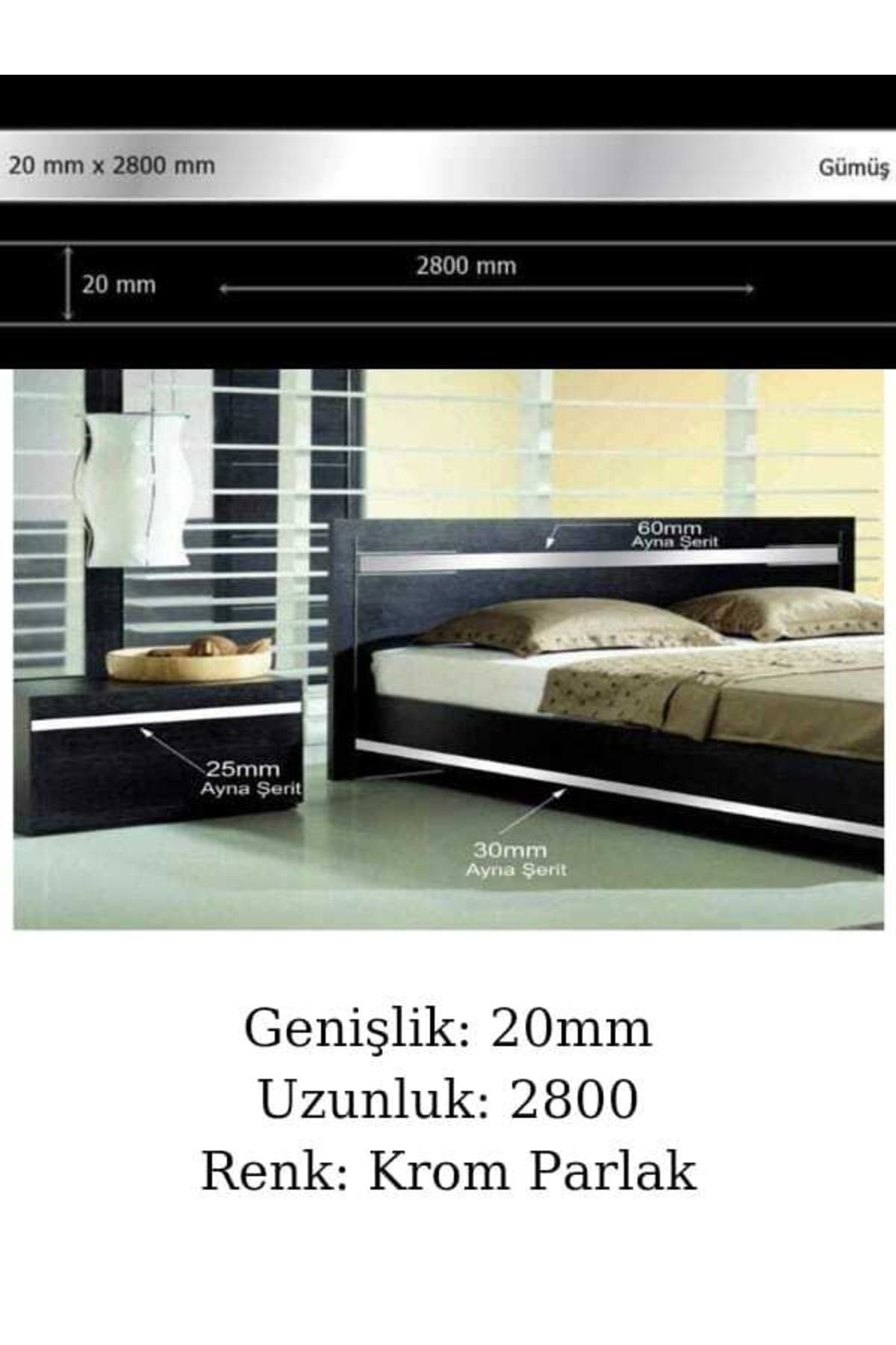 Bg (20MM) Dekoratif Yapışkanlı (SİLVER) Aynalı Pleksi Şerit Mobilya Dolap Süsü Krom - 20mm X 2800mm