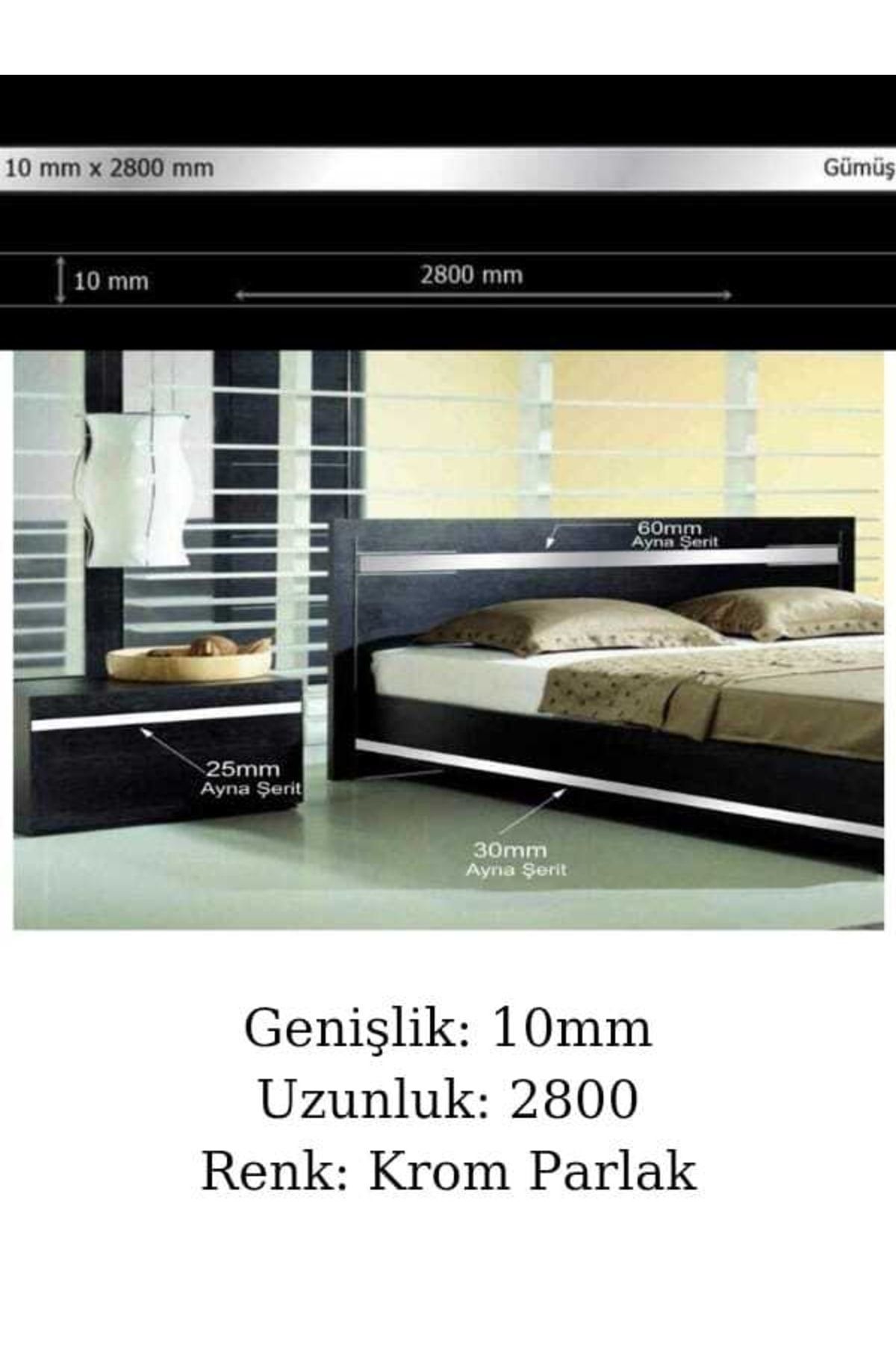Bg (10MM) Dekoratif Yapışkanlı (SİLVER) Aynalı Pleksi Şerit Mobilya Dolap Süsü Krom - 10mm X 2800mm