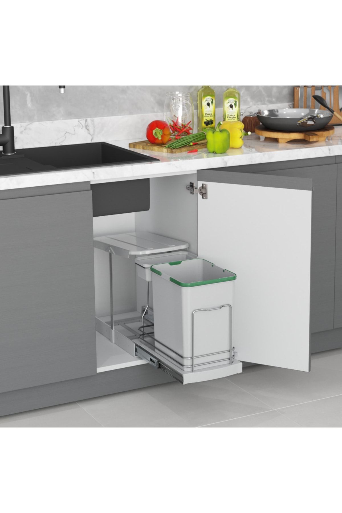Starax S-2391 Çöp Kovası Teleskopik Raylı Plastik Gövde Çöp Kovası 16+1lt.