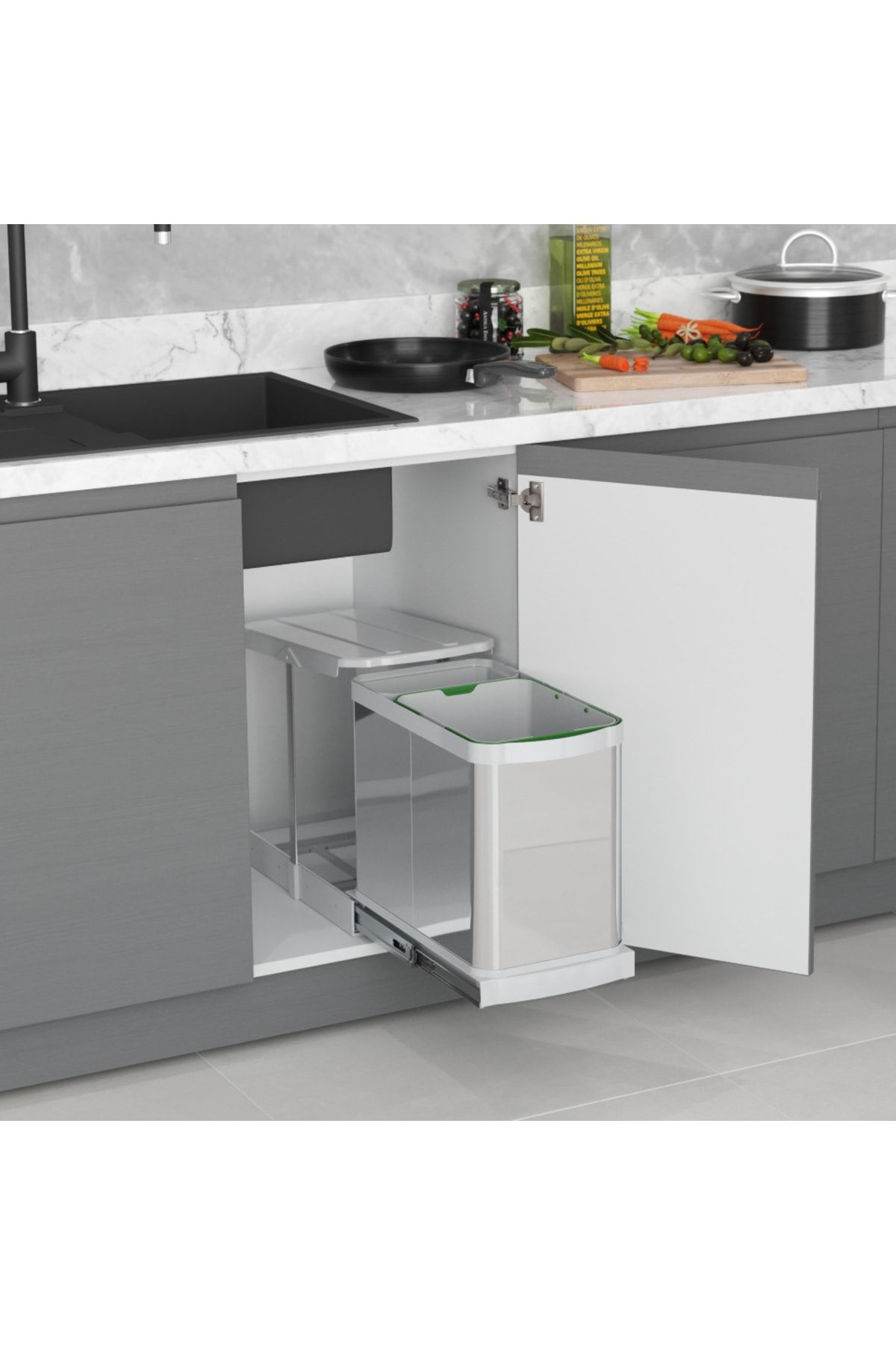 Starax S-2395 Çöp Kovası Teleskopik Raylı Paslanmaz Gövde Çöp Kovası 16+1lt.