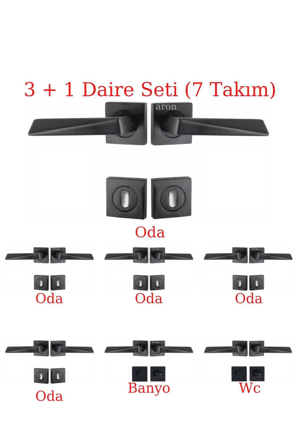 (7 TAKIM) Rozetli Kapı Kolu 3 1 Daire Seti Penta Siyah (5 ODA - 2 BANYO / WC)