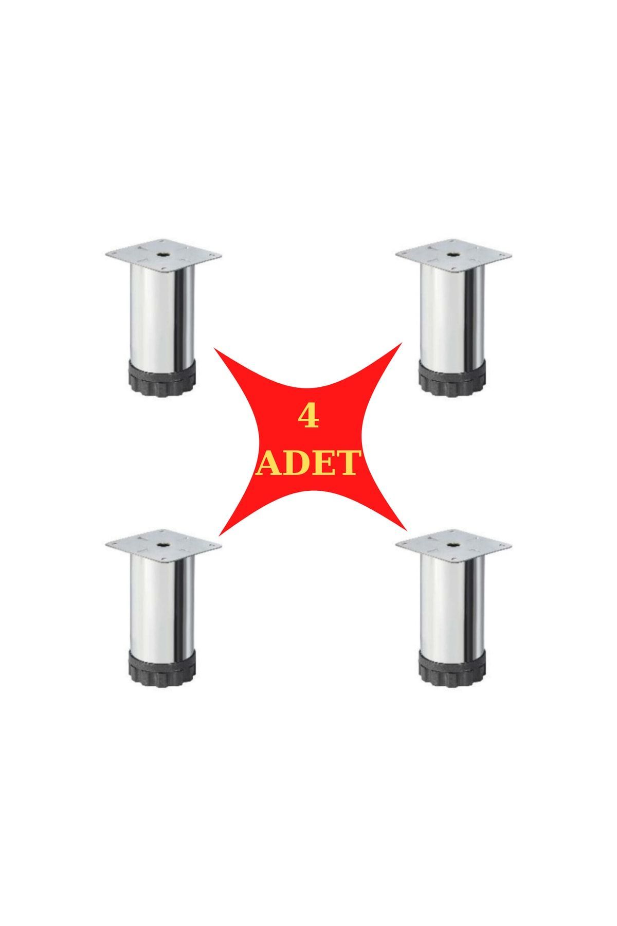 (4 ADET) Ayarlanabilir 12cm Krom Akçam Ayak Mobilya Dolap Baza Yatak Vestiyer Koltuk Puf Ayağı