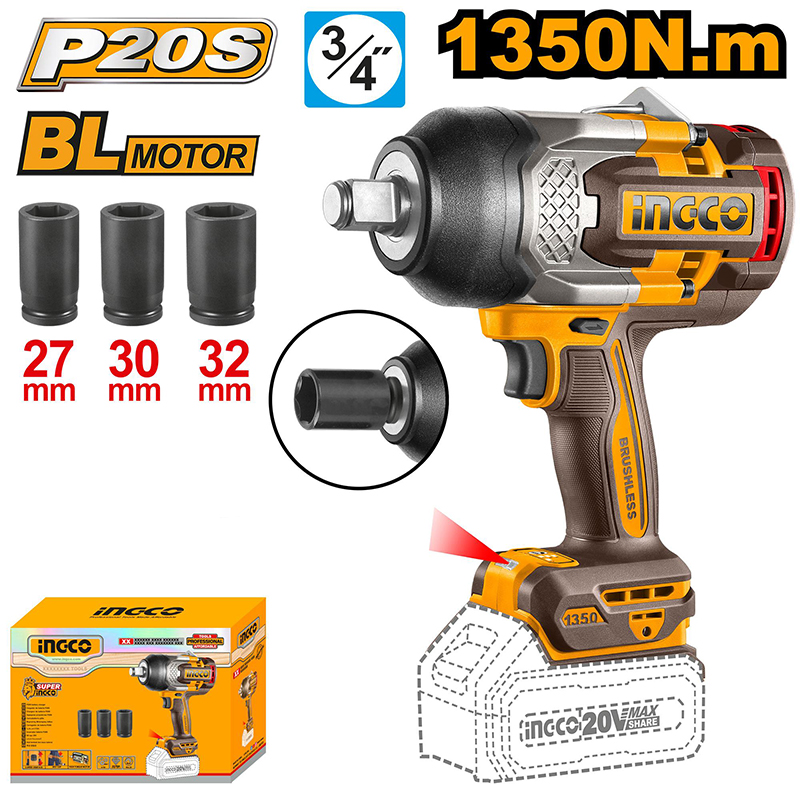 Li-ion Kömürsüz Akülü Somun Sıkma 3/4'' 20V 1350Nm