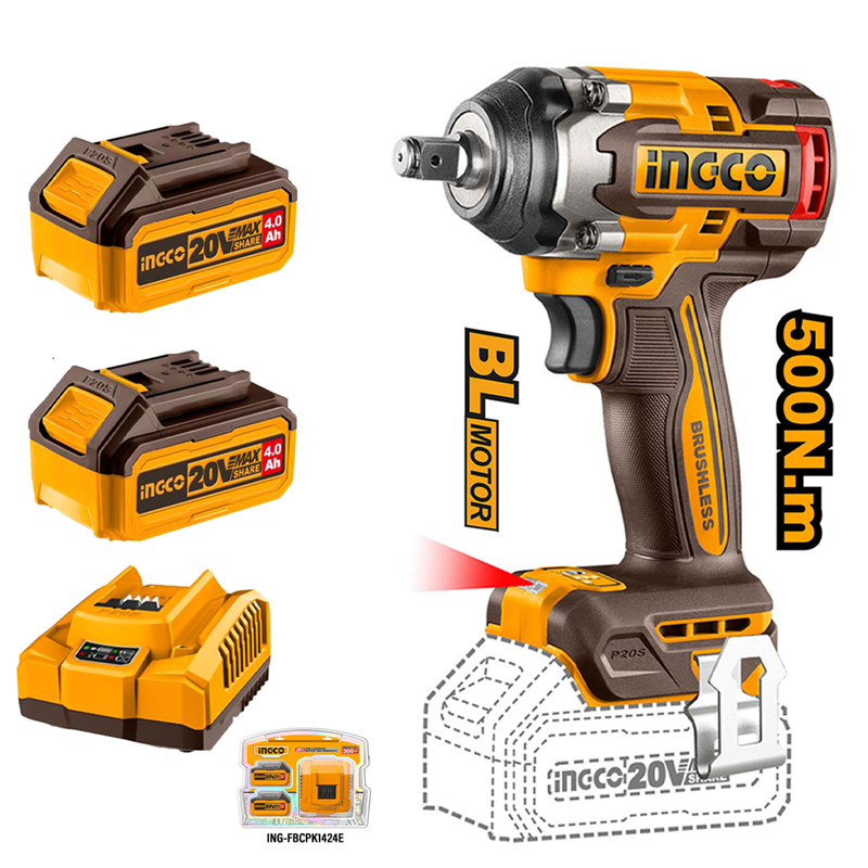Li-ion Akülü Somun Sıkma 1/2'' 20V 2.0Ah + Li-ion Akü ve Şarj Cihazı Seti 20V 4.AH