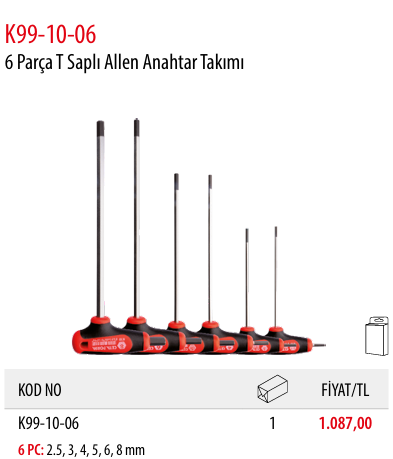 Ceta Form K99-10-06 6 Parça T Saplı Allen Anahtar Takımı