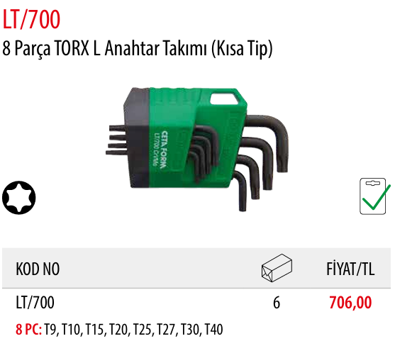 Ceta Form LT13/700 13 Parça TORX L Anahtar Takımı (Kısa Tip)