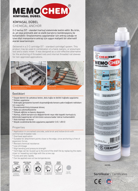MEMOCHEM Epoksi Kimyasal Dübel 345 ML