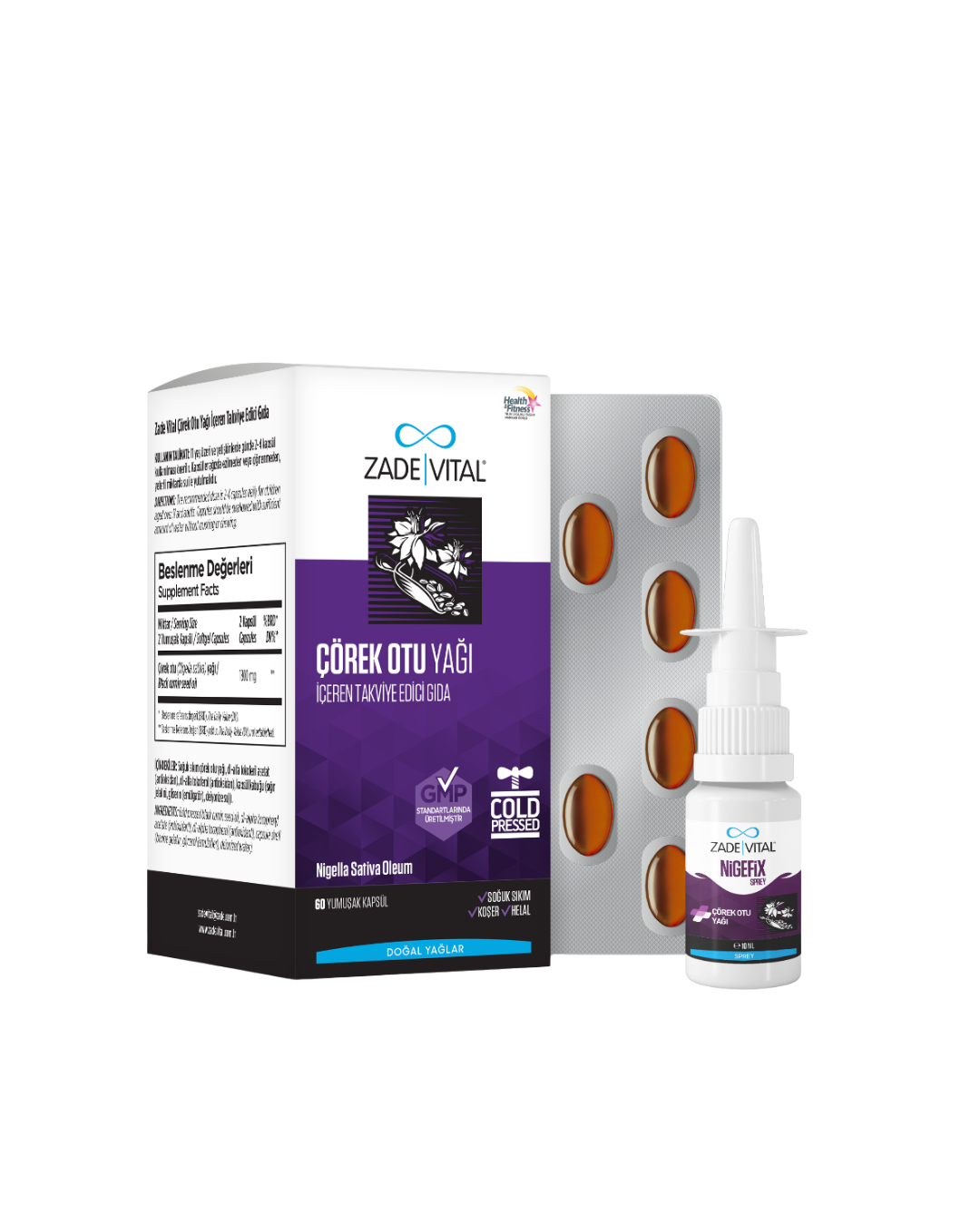 Zade Vital Çörek Otu Yağı 60 Kapsül + Nigefix Sprey 10 ml - (SKT: 09/2026)