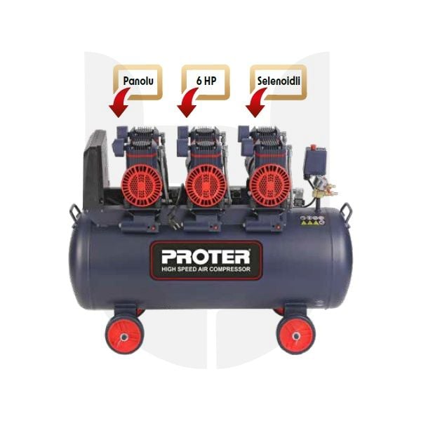 PROTER 200 Litre PR 206 HZ Hızlı Yağsız Hava Kompresörü