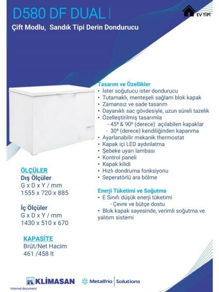 D-580 Dual 500 Litre Soğutucu ve Dondurucu