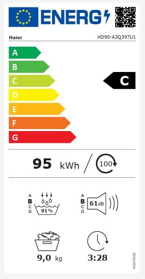 HAIER HD90-A3Q397U1-S 9 kg Wi-Fi Bağlantılı Isı Pompalı Kurutma Makinesi