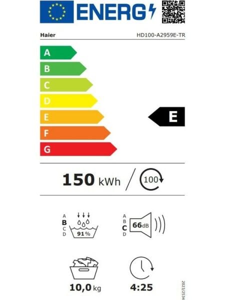 HAİER HD100-A2959E-TR 10 kg Wi-Fi Bağlantılı Isı Pompalı Kurutma Makinesi