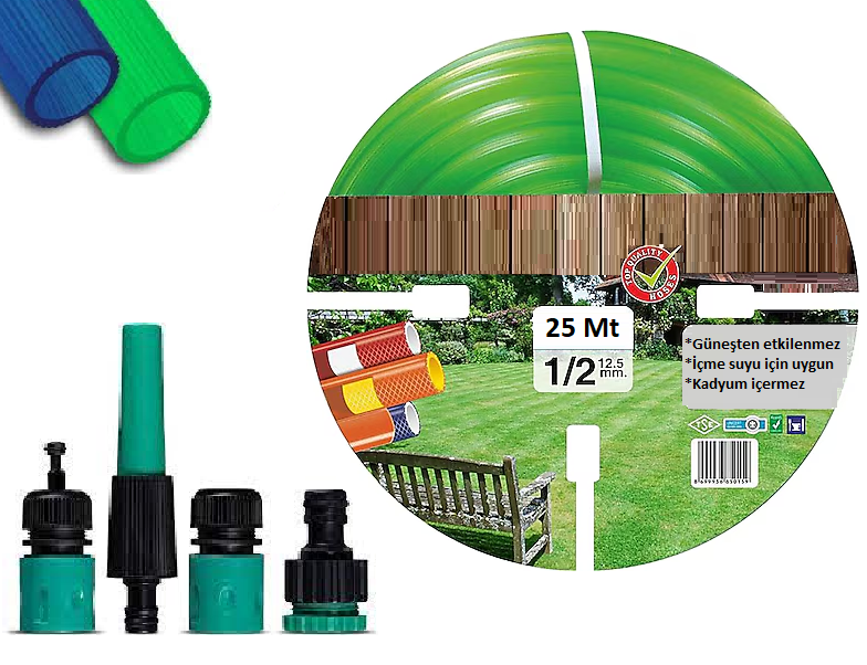 Venoa VE25 Bahçe Hortumu Pvc Silikonlu Kırılmaz 5 Parça Set 25 Mt