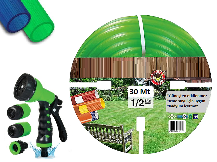 Venoa VA30 Bahçe Hortumu Pvc Silikonlu Kırılmaz 5 Parça Set 30 Mt