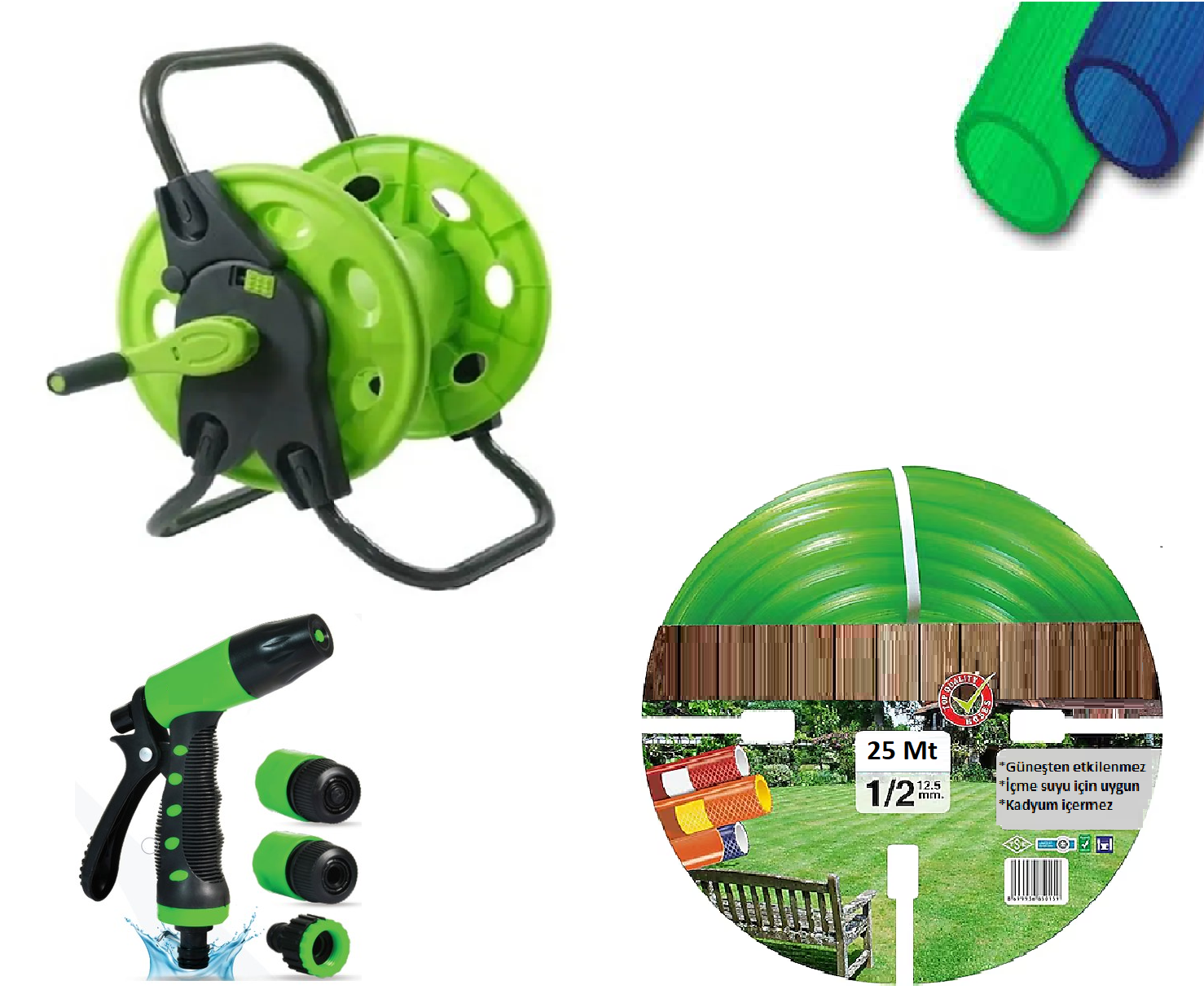 Venoa VB25 Bahçe Hortumu Pvc Silikonlu Kırılmaz Tamburlu Set 6 Parça 25 Mt