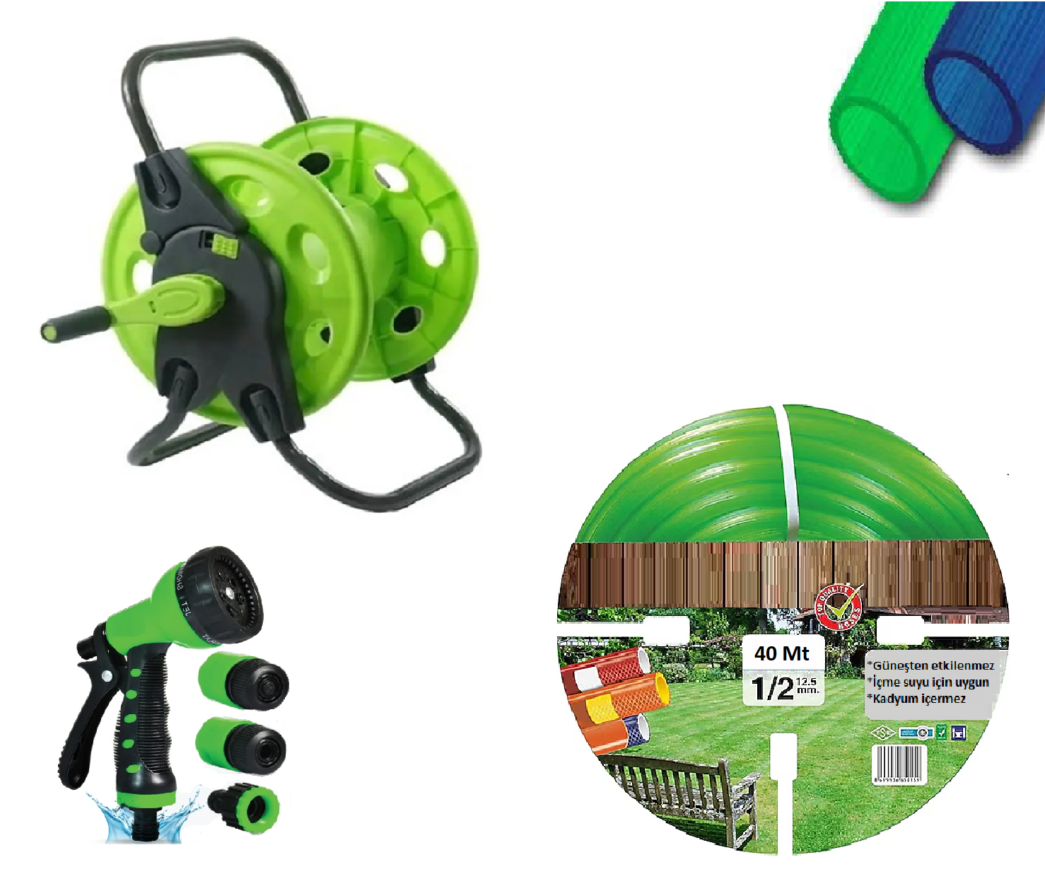 Venoa VD40 Bahçe Hortumu Pvc Silikonlu Kırılmaz Tamburlu Set 6 Parça 40 Mt
